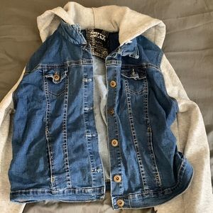 Blue and grey hoodie jean jacket